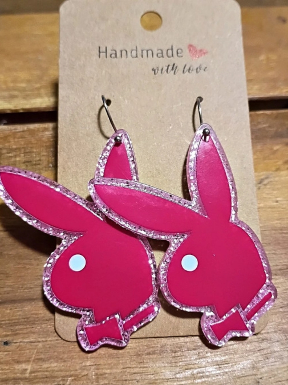 Glitter Pink Playboy Bunny Head Y2K Fashion Earrings